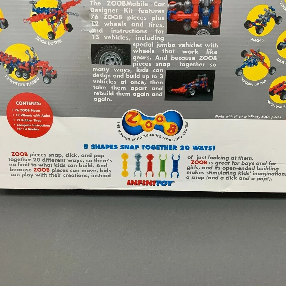 Infinitoy Zoobmobile Car Designer Create Dozens of Vehicles 76 Zoob Pieces - New